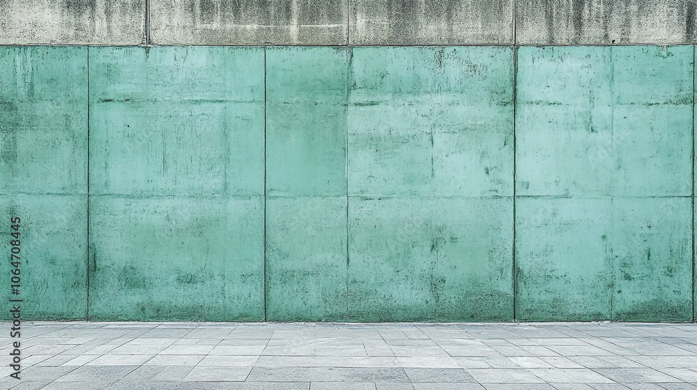 A smooth turquoise concrete wall with a textured surface in an urban environment A smooth turquoise concrete wall with a textured surface in an urban environment