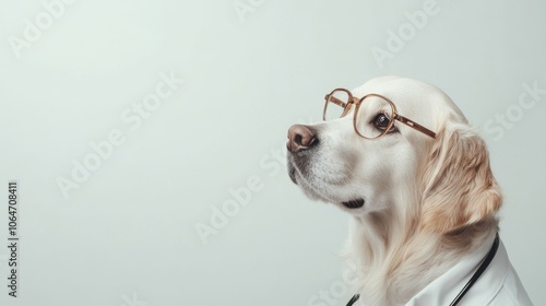 Dog Dressed as a Doctor on a Plain White Background photo