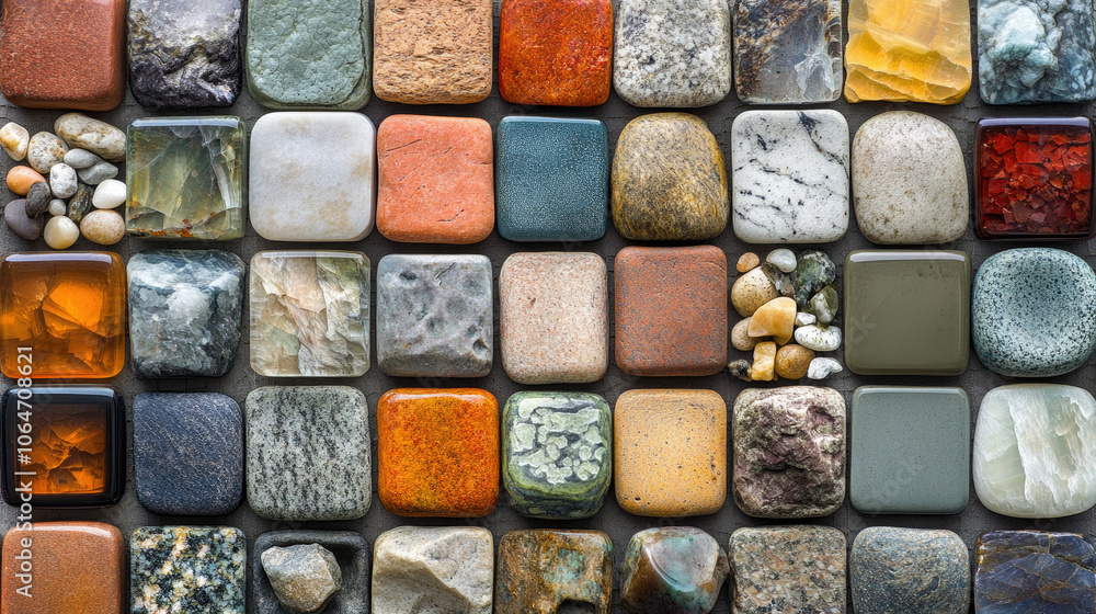 Surface pattern composed of stones and mosaic tiles Surface pattern composed of stones and mosaic tiles