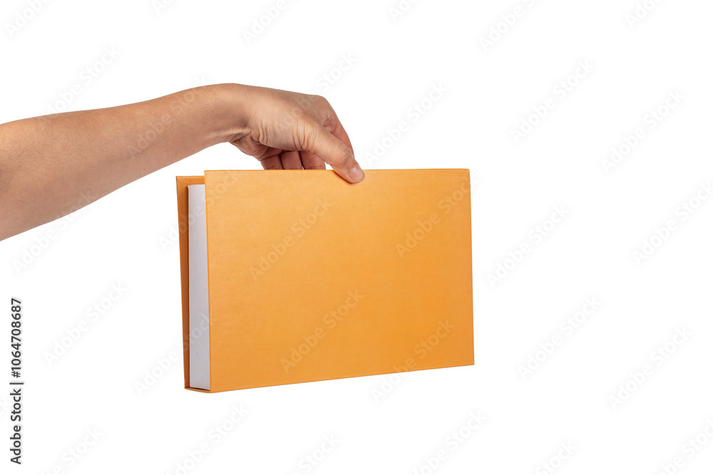 Blank book cover in hand on transparent background. Blank book cover in hand on transparent background.
