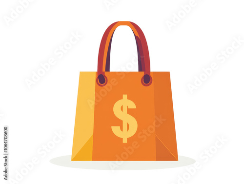 Shopping Bag Icon with Dollar Sign, vibrant flat illustration representing retail and commerce, ideal for marketing and e-commerce themes
