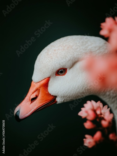 Group of White Geese Walking on Grass in a Farm photo