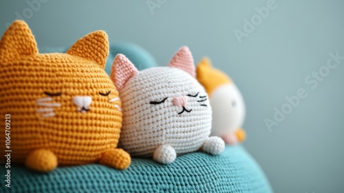 Multiple Cute Amigurumi Crochet Toys in a Realistic Setting photo