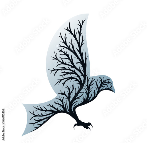 The symbol of bird of prey in the autumn forest.