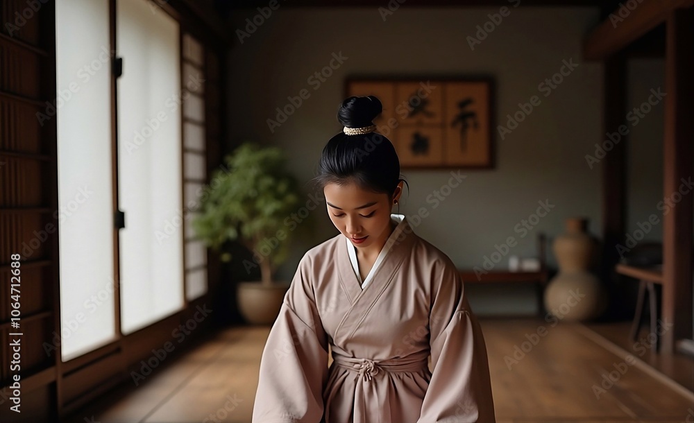 Beautiful girl in kimono. National Korean dress. Beautiful girl in kimono. National Korean dress.