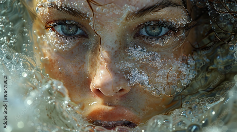 Close Up of Woman's Face Underwater with Bubbles Close Up of Woman's Face Underwater with Bubbles