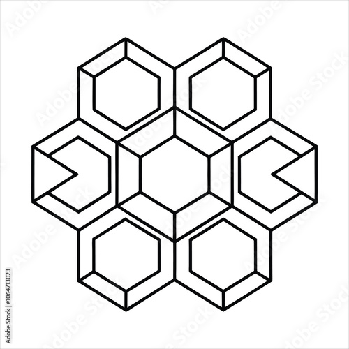 A geometric hexagons pattern line art vector illustration on Abstract background.