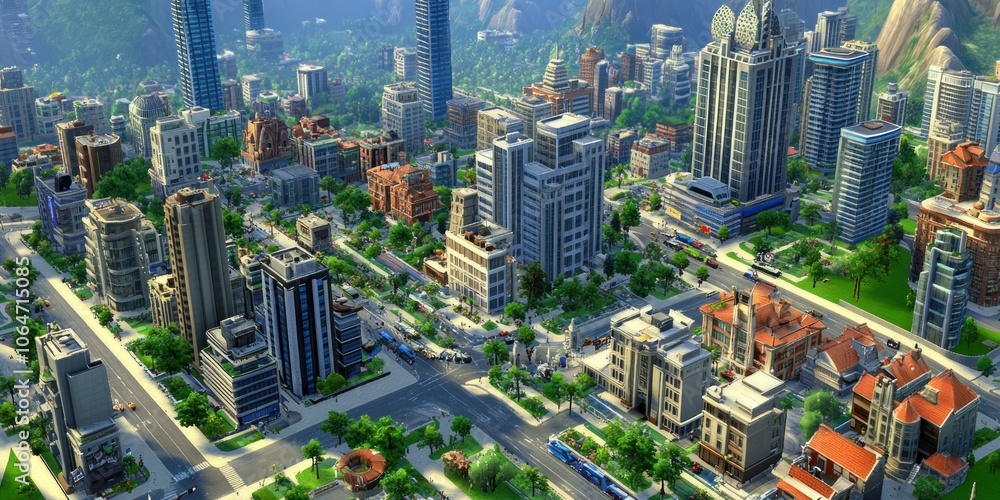 Obraz premium A vibrant cityscape showcasing modern architecture and urban planning.