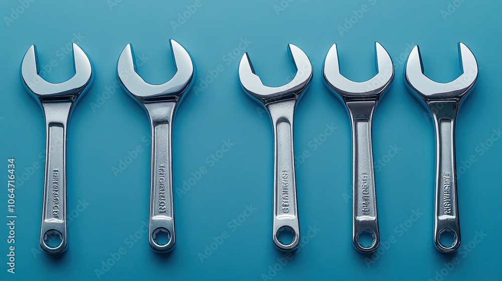 Several wrenches on the desktop with a blue background Several wrenches on the desktop with a blue background