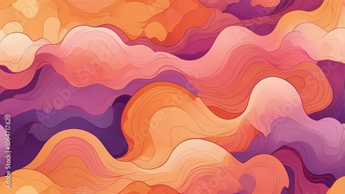 Seamless Purple pink peach coral orange yellow beige white abstract watercolor background