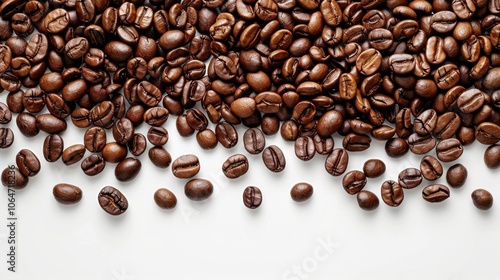 A close up of coffee beans on a white background. Generative AI