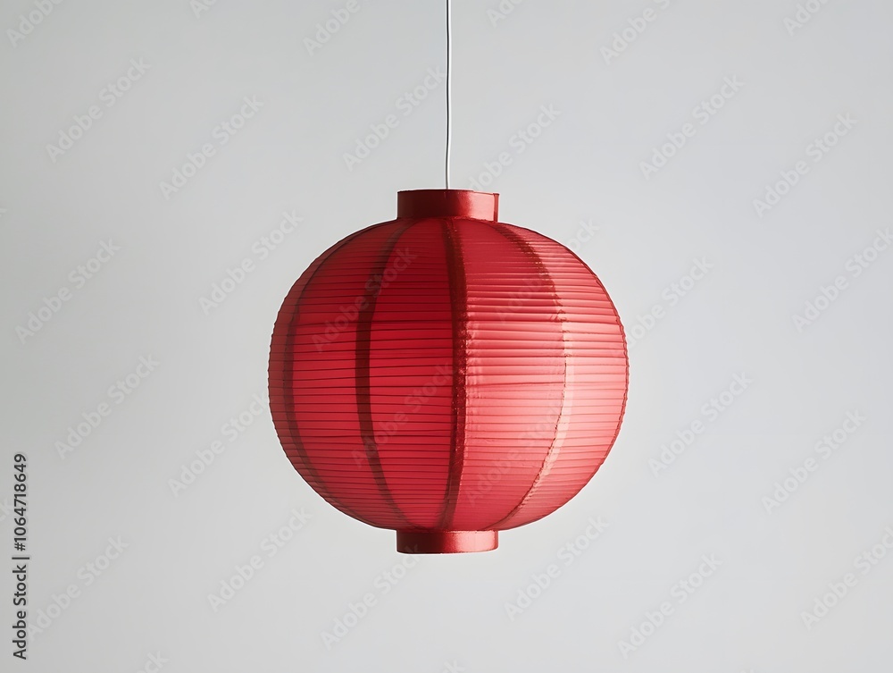 Obraz premium Red Paper Lantern Hanging from a White Ceiling