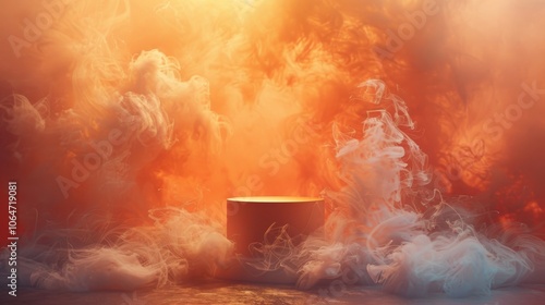A smoke filled room with a black box in the middle. Generative AI