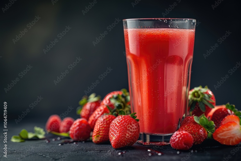 Strawberry Smoothie in a Glass with Fresh Strawberries Strawberry Smoothie in a Glass with Fresh Strawberries