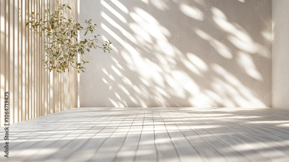 Fototapeta premium Wooden flooring and walls, window shadows