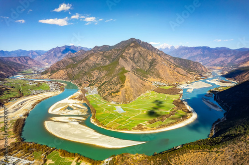 Large mountains and river bends