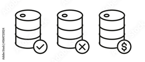 Oil barrel icon vector set. Industrial petroleum symbol