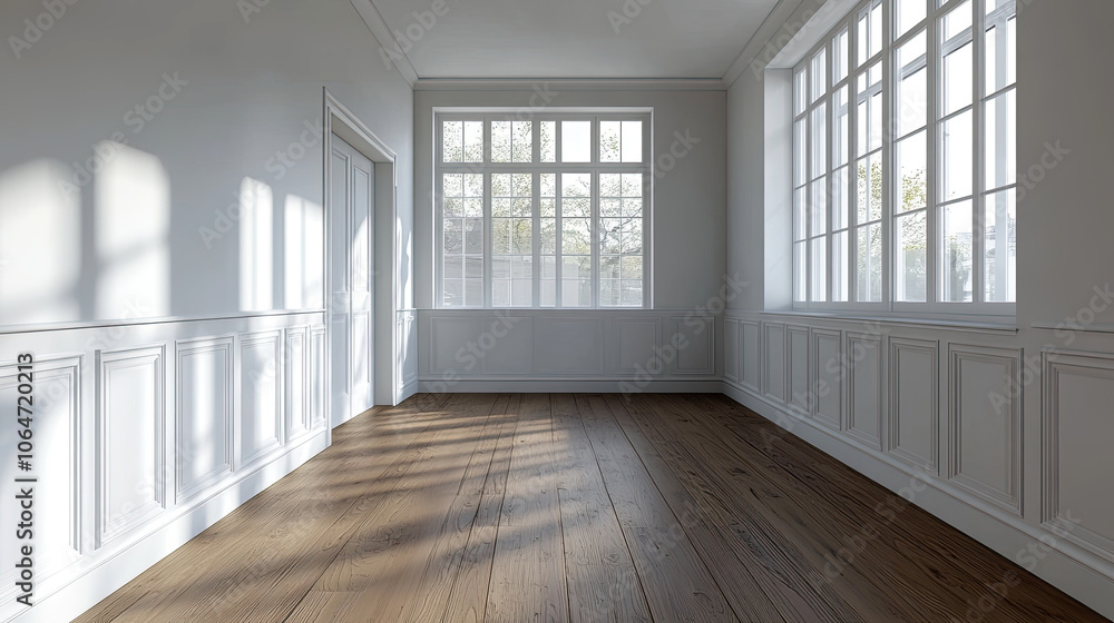 Wooden flooring and walls, window shadows Wooden flooring and walls, window shadows