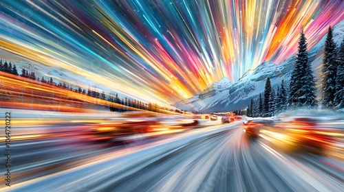 Mountain Road with Light Trails.