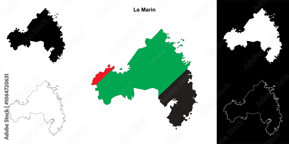 Fototapeta premium Le Marin arrondissement outline map set