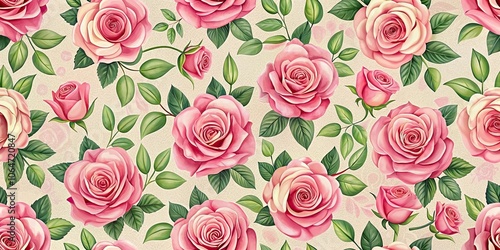 Seamless pattern with beautiful pink roses on light background, roses, pink, seamless, pattern, collage, floral
