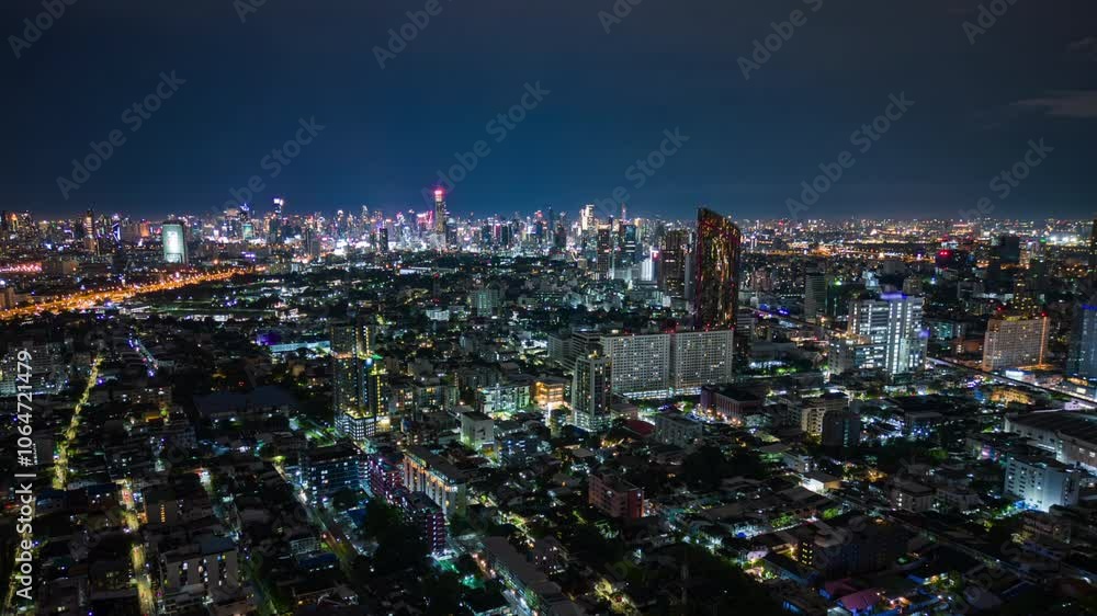 Aerial Timelapse Of Bangkok City Skyline At Night, Thailand Aerial Timelapse Of Bangkok City Skyline At Night, Thailand