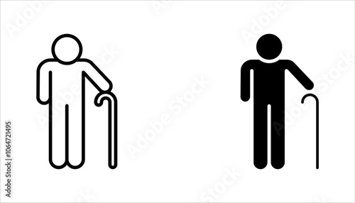 Male pensioner linear icon set. Senile man. Old age. vector illustration on white background