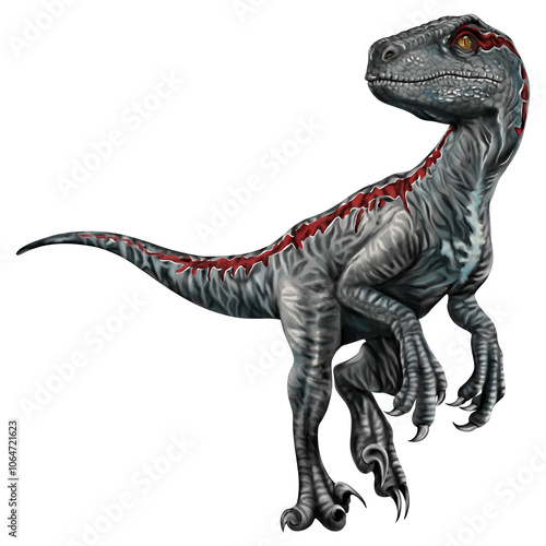 Watercolor painting velociraptor dinosaur isolated on transparent background PNG photo