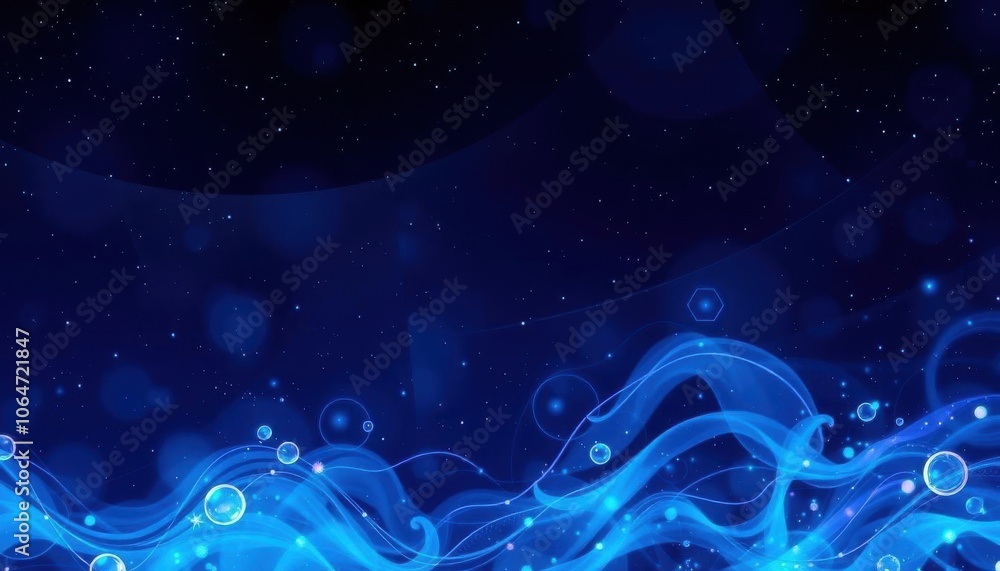 Fototapeta premium blue abstract background with waves and bubbles