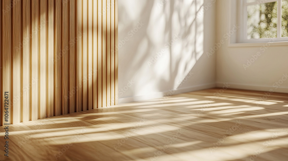 Wooden flooring and walls, window shadows Wooden flooring and walls, window shadows