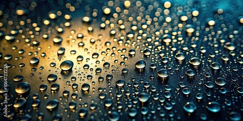 Glass surface with raindrops reflecting light against a dark background, rain drops, weather, glass, wet, dark, reflection