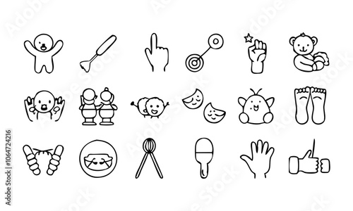 Download  Teething Relief, Fine Motor Skills, Hand Eye Coordination Editable Stroke Outline  Icons Set . This Design Concept Isolated Premium Vector. 