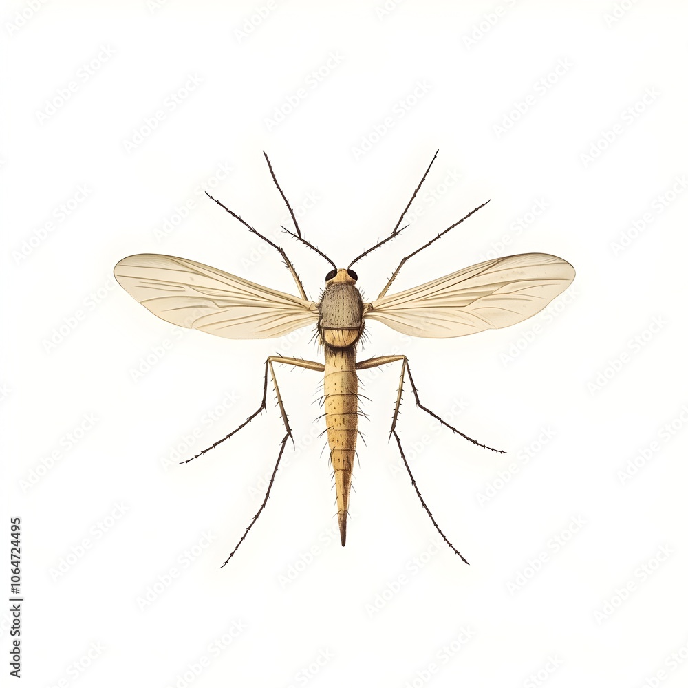Detailed Macro Shot of a Mosquito Specimen Isolated on a Clean White Background Detailed Macro Shot of a Mosquito Specimen Isolated on a Clean White Background