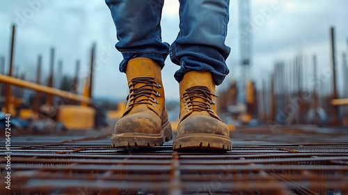 Wallpaper Mural Photo of a construction worker walking on steel Torontodigital.ca