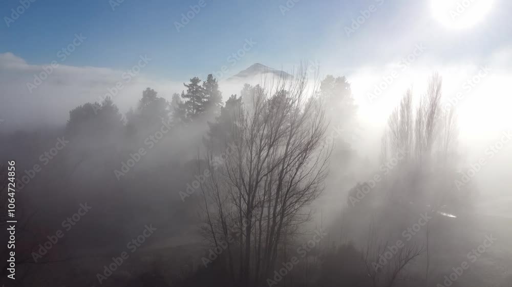 Rising through thick, low fog to reveal a mountain, Wanaka, New Zealand Rising through thick, low fog to reveal a mountain, Wanaka, New Zealand