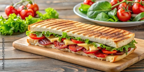 Succulent Turkish tost sandwich with melted cheese and sucuk, served with salad , Turkish, tost, sandwich, melted cheese photo