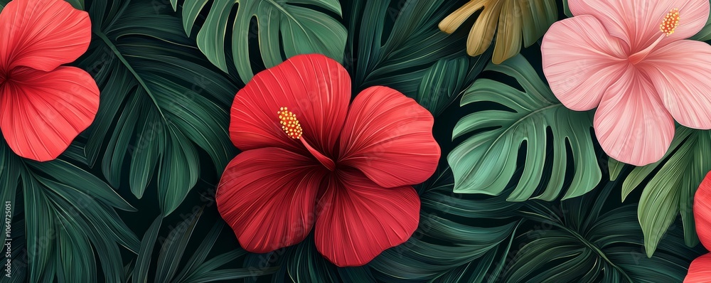 Step-by-step guide to painting hibiscus flowers with vibrant red and pink petals and tropical green leaves. Step-by-step guide to painting hibiscus flowers with vibrant red and pink petals and tropical green leaves.