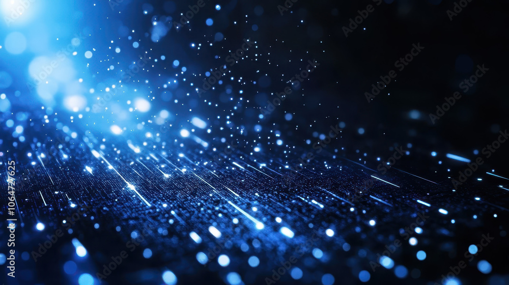 Naklejka premium mesmerizing display of blue light particles and streaks creating dynamic, ethereal atmosphere. Perfect for backgrounds or digital art