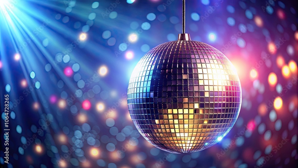 Obraz premium A shiny disco ball hanging from the ceiling , dance, party, nightlife, reflections, mirror, spherical, spinning, colorful