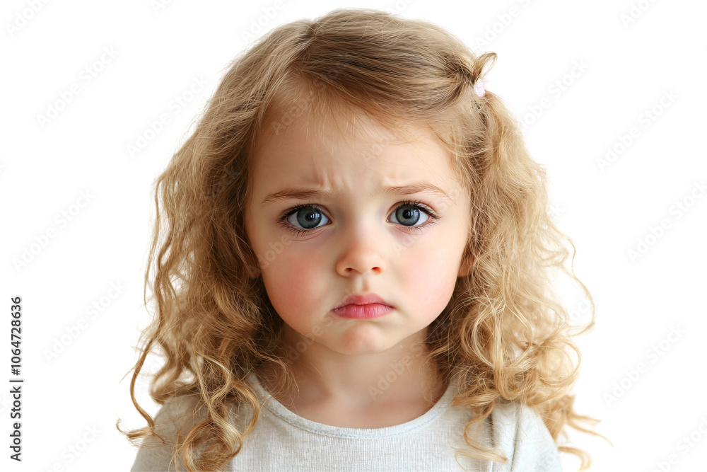 Sad little girl with a disappointed expression isolated on transparent background. Sad little girl with a disappointed expression isolated on transparent background.