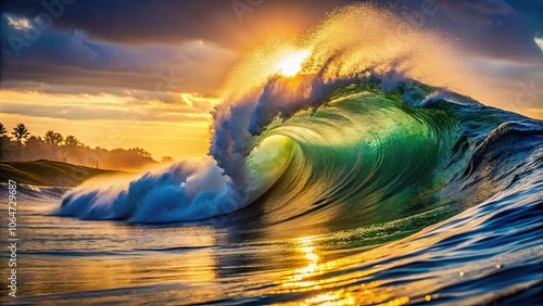 Backlit wave crashing on shore in the afternoon , ocean, water, waves, beach, sunlight, backlit, shore, coast, nature