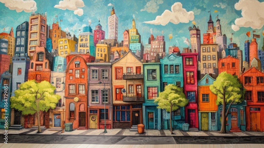 Fototapeta premium Colorful Cityscape Painting
