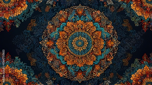 Thai-style mandala artwork with sharp, defined lines, no background