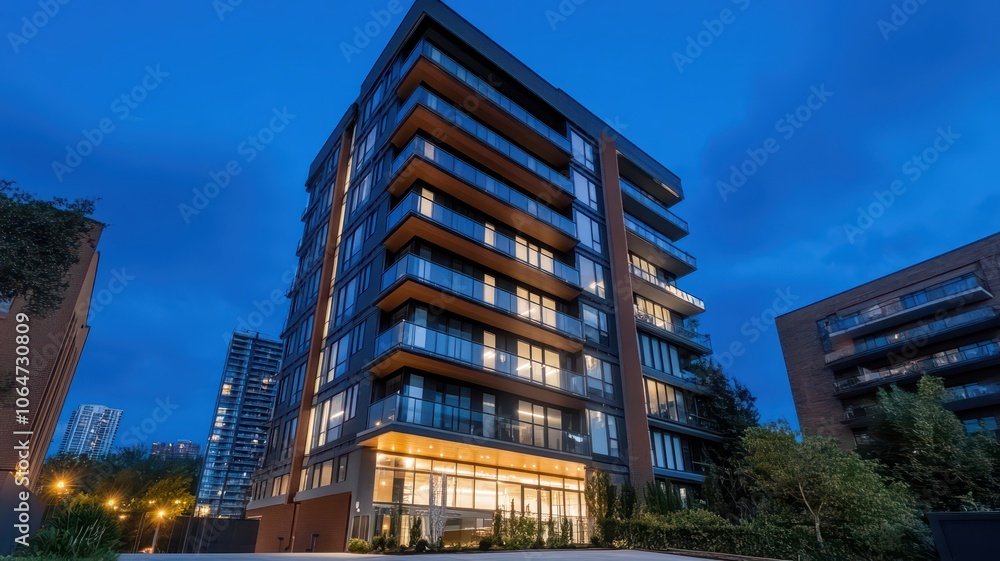 Spacious condo balcony overlooking a vibrant cityscape with stunning skyline views at sunset. Spacious condo balcony overlooking a vibrant cityscape with stunning skyline views at sunset.