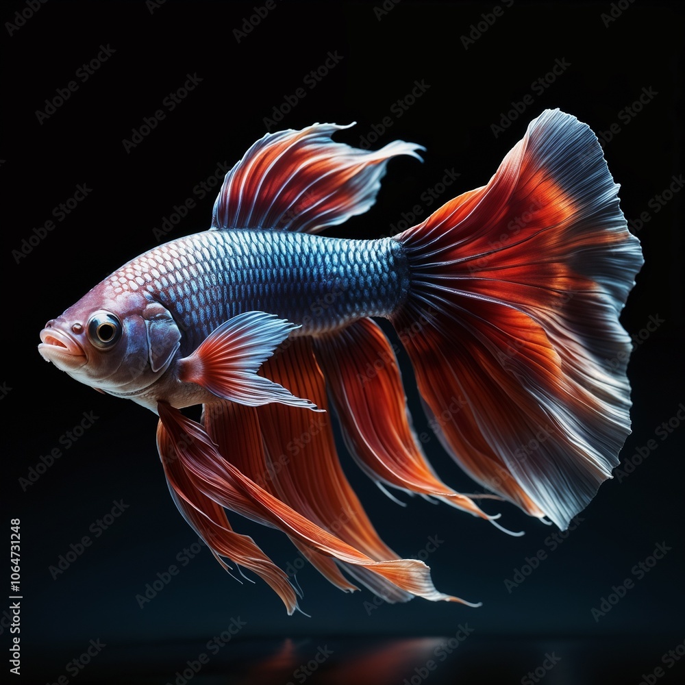 Fototapeta premium Vibrant betta fish swimming gracefully on a dark background