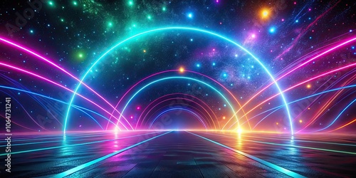 Vibrant cosmic scene with neon lines creating mesmerizing effect, neon, vibrant, cosmic, scene, mesmerizing, abstract