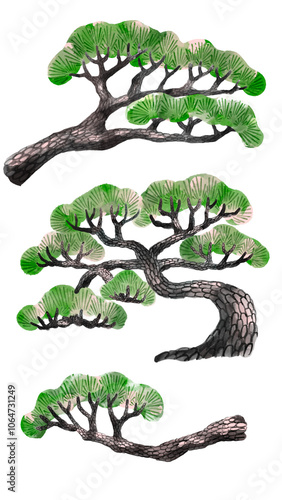 松の墨絵風イラスト