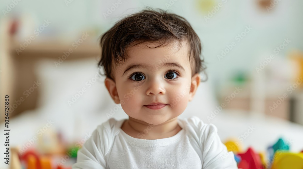 Infant in a cozy clinic setting after vaccination, surrounded by colorful toys, promoting immunization and health protection Infant in a cozy clinic setting after vaccination, surrounded by colorful toys, promoting immunization and health protection