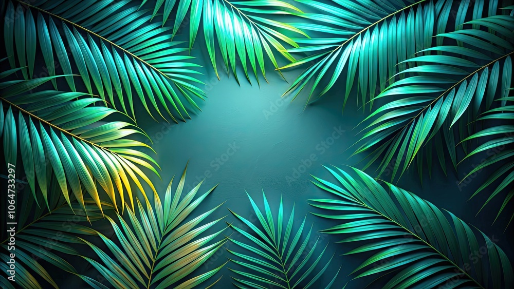 Tropical palm leaf background with glow in the dark color tones , palm leaf, tropical, glow in the dark, vibrant, exotic Tropical palm leaf background with glow in the dark color tones , palm leaf, tropical, glow in the dark, vibrant, exotic