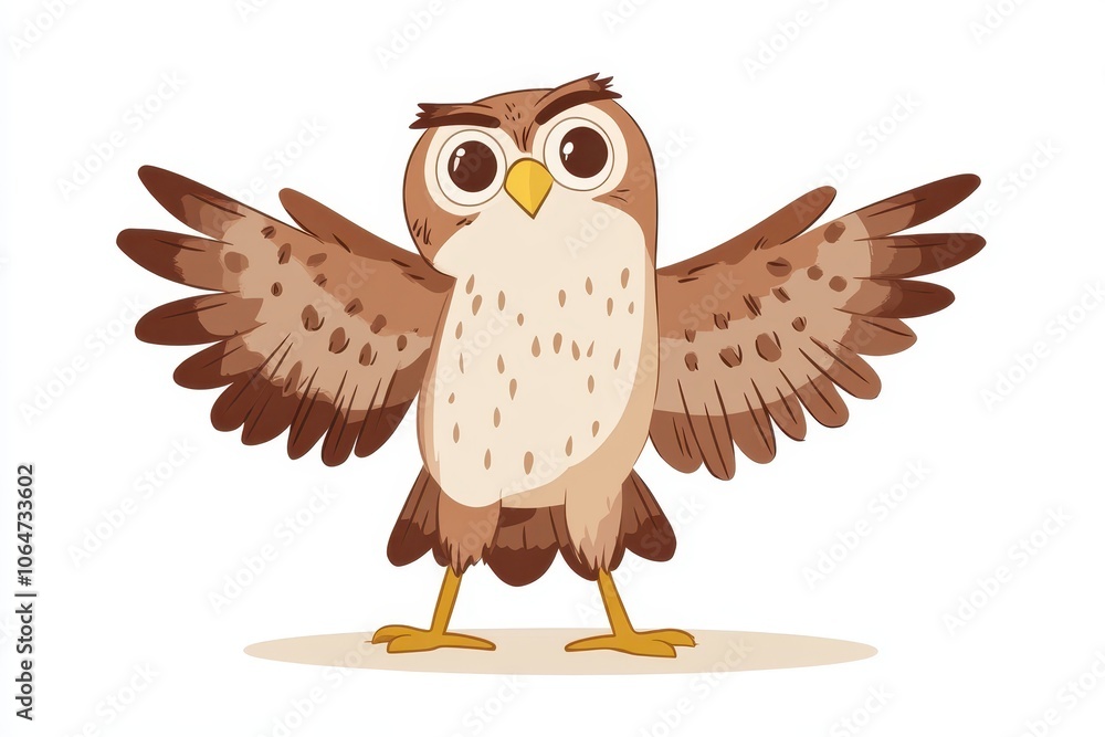 Obraz premium Charming cartoon hawk illustration with open wings, evoking a sense of adventure and whimsy for children's stories and educational materials.